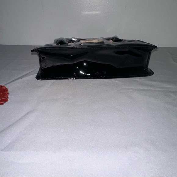 Black Faux Patent Leather Convertible Top Handle Swing Bag - Picture 6 of 13